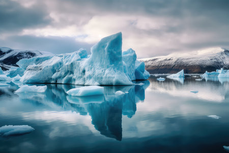 Icebergs in Glacier Lagoon, Iceland, Europe. Long exposure.の素材