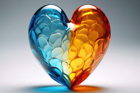 3d illustration of a glass heart with a reflection of the colors of the rainbowの素材