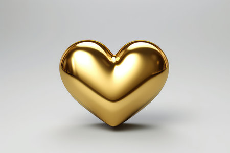 Golden heart on a white background. 3D rendered Illustration.の素材