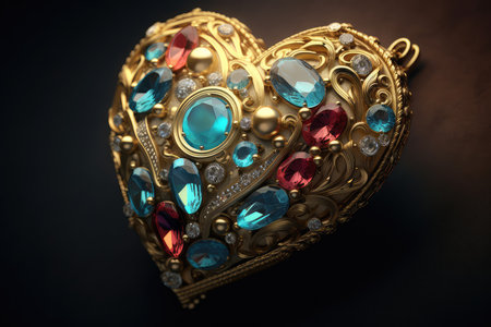 jewelry crown with precious stones in the shape of a heartの素材