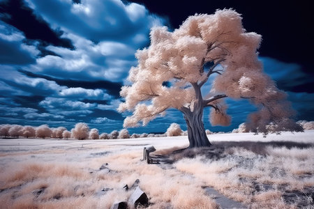 Beautiful winter landscape with lonely tree. Color toning applied.の素材
