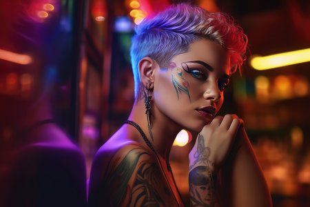 Fashion portrait of a beautiful girl with creative make-up and hairstyleの素材