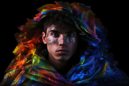 Portrait of a beautiful woman with bright make-up and bodyartの素材