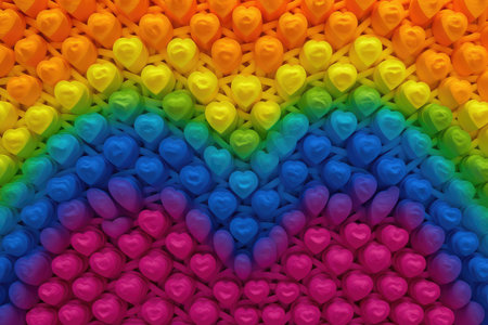 Rainbow heart shape background. Colorful rainbow heart background texture.の素材