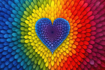 3d rendering of a heart shape made out of colorful pencilsの素材