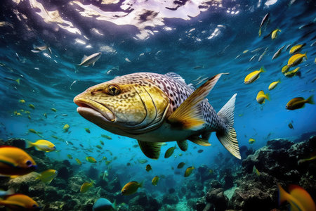 Large grouper swimming in the deep blue waters of the Red Seaの素材