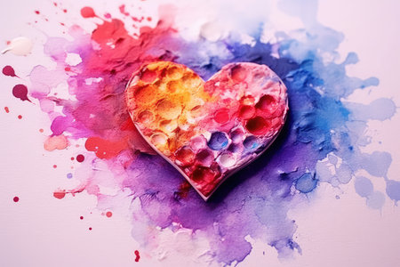 Heart shape on colorful watercolor background. Valentines day concept.の素材