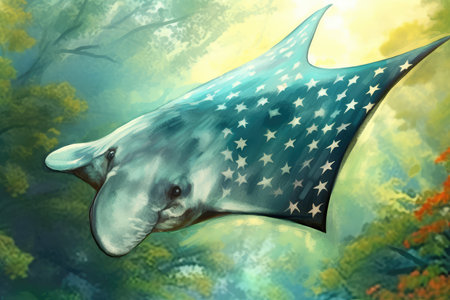 Dolphin in the forest with a flag of the United States of Americaの素材