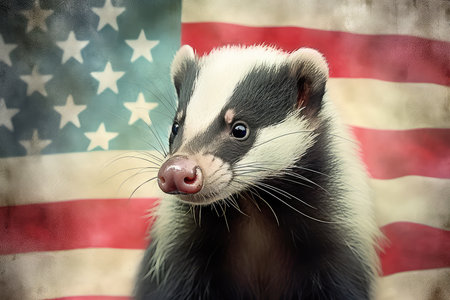 Badger on the background of the American flag. 3d renderingの素材