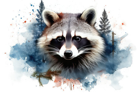 Raccoon in front of a grunge background with space for textの素材
