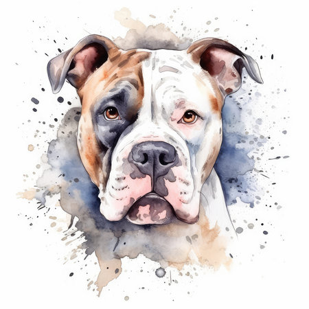Portrait of a boxer dog. Watercolor painting on white backgroundの素材