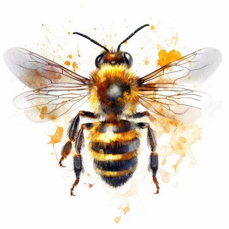 watercolor drawing of a bee on a white background, vector illustrationの素材