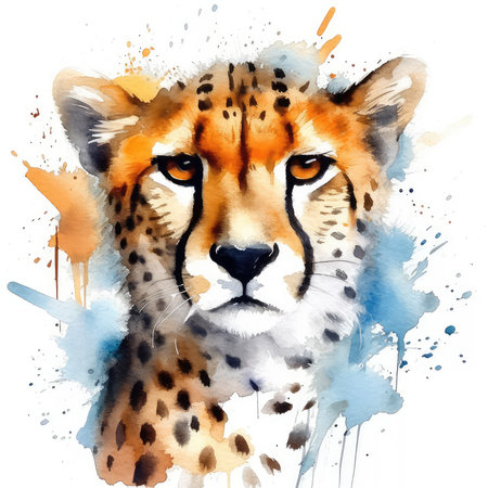 Watercolor portrait of cheetah. Hand drawn vector illustration.の素材