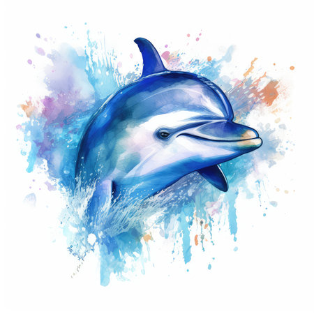 Dolphin. Watercolor painting on a white background. Vector illustration.の素材