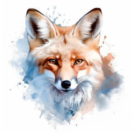 Watercolor portrait of a fox. Digital painting on white background.の素材