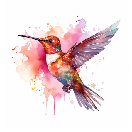 Hummingbird watercolor vector illustration. Isolated on white background.の素材