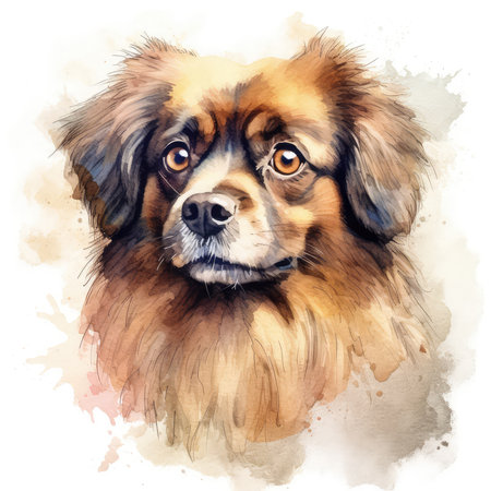 Watercolor portrait of a Pekingese dog. Digital painting.の素材