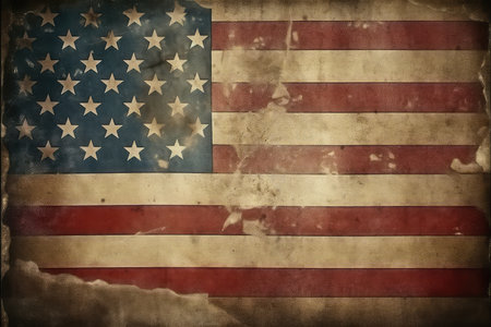 Grunge USA flag on old paper texture background with space for textの素材