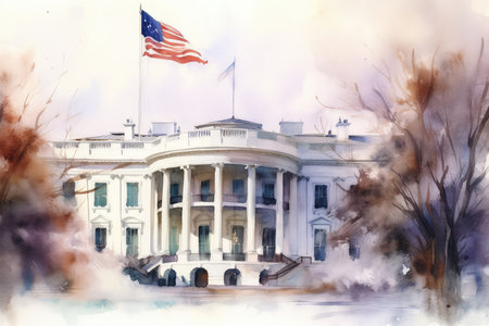 White House in Washington DC, USA. Digital watercolor painting.の素材