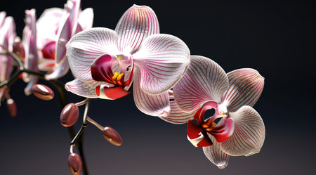 Beautiful orchid flowers on dark background, close-up.の素材