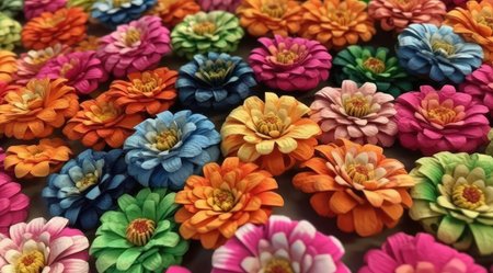 Colorful paper flowers background. Colorful paper flowers background. Top view.の素材