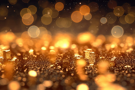 abstract golden background with bokeh defocused lights and starsの素材