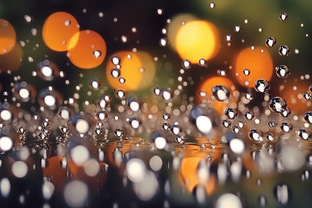 raindrops on glass with bokeh background, shallow depth of fieldの素材