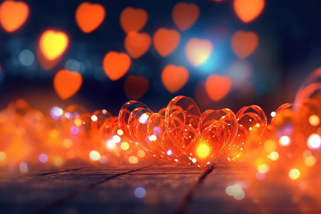 Glowing heart bokeh background. Valentine's day concept.の素材
