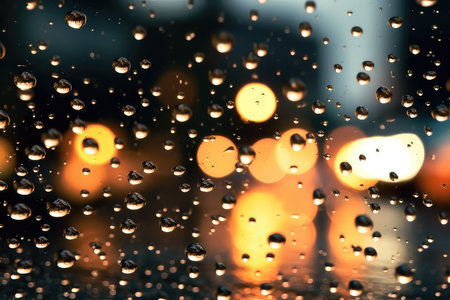raindrops on glass with bokeh background, shallow depth of fieldの素材