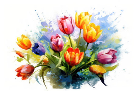 Bouquet of tulips in watercolor style. Vector illustration.の素材