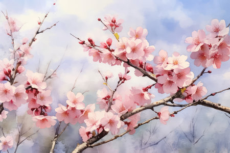 cherry blossom sakura flower in spring season on blue sky backgroundの素材