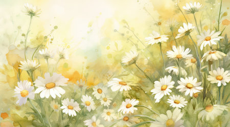 Watercolor background with daisies. Illustration for your designの素材