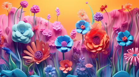 abstract background with colorful flowers. 3d rendering, 3d illustration.の素材