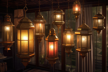Lanterns in the interior of the cafe. Vintage style.の素材