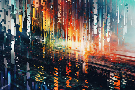 Abstract futuristic background. 3d rendering toned image double exposure.の素材