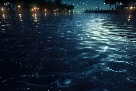 water surface with bokeh lights on background. 3d renderingの素材