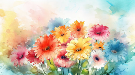 Watercolor bouquet of gerberas and daisies.の素材