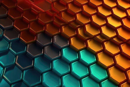 3d rendering of abstract background with hexagons in red, orange and black colorsの素材