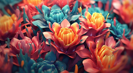 Colorful artificial flowers background. Colorful artificial flowers. Close up.の素材