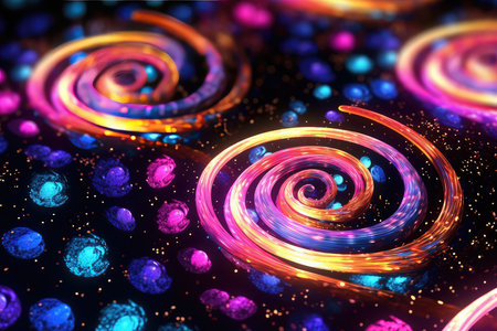 Abstract background with glowing neon circles. 3d rendering, 3d illustration.の素材
