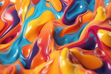 Abstract background of colorful liquid paint. 3d rendering, 3d illustration.の素材