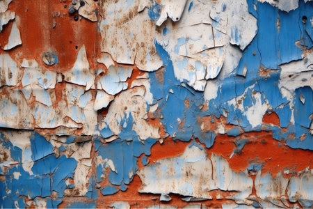 Grunge background of blue and red paint on rusty metal surfaceの素材