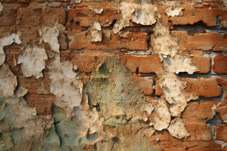 Old brick wall with peeling paint. Abstract background for design.の素材