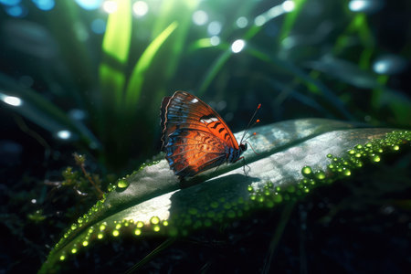 Butterfly on a green leaf in the forest. Close up.の素材