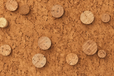 Cork board background with wooden circles. 3d render illustration.の素材