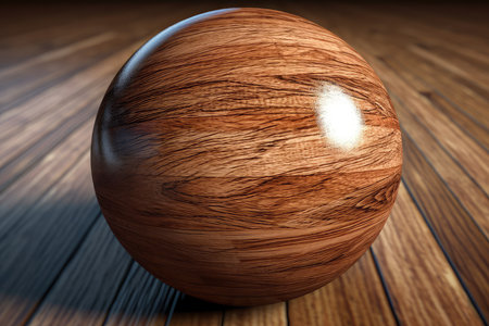 Wooden easter egg on a wooden background. 3d renderの素材