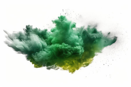 Green and yellow cloud of smoke isolated on white background. Abstract colored backgroundの素材