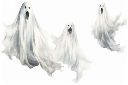 Ghosts isolated on white background. 3D rendering. Illustration.の素材