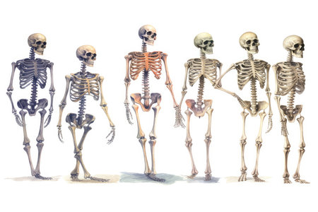 Human skeleton isolated on white background. 3D illustration. Vintage style.の素材