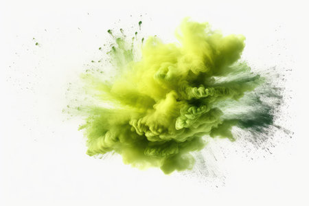 Green powder explosion isolated on white background. 3d rendering, 3d illustration.の素材